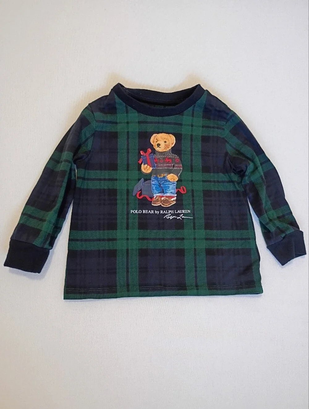Polo Ralph Lauren Plaid Holiday Polo Bear Long Sleeve Size 18M Black Green